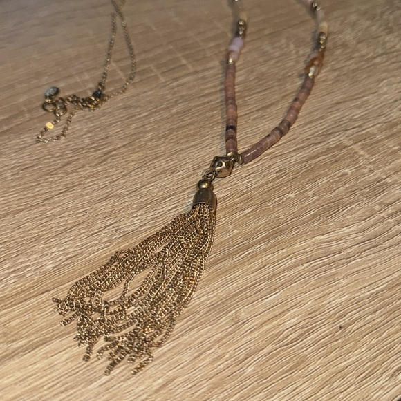 Jade & jasper necklace Elegant Beaded Gold toned tassel boho - Picture 2 of 3